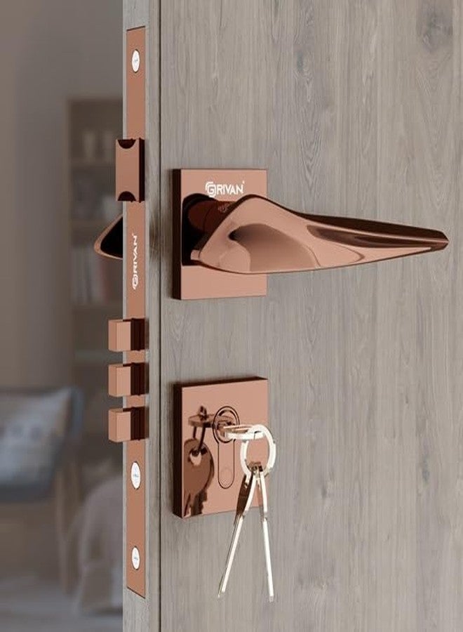 GRIVAN Elegant Door Locks for Main Door, Mortise Door Lock Set with 3 Brass Keys, Bedroom Door Lock, Handle Lock for Home/Office/Hotel (Rose Gold Finish) | 2 Years Warranty - Image 1